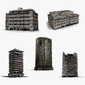 3D Destroyed Ruin Abandoned Buildings Set 5 Collection model
